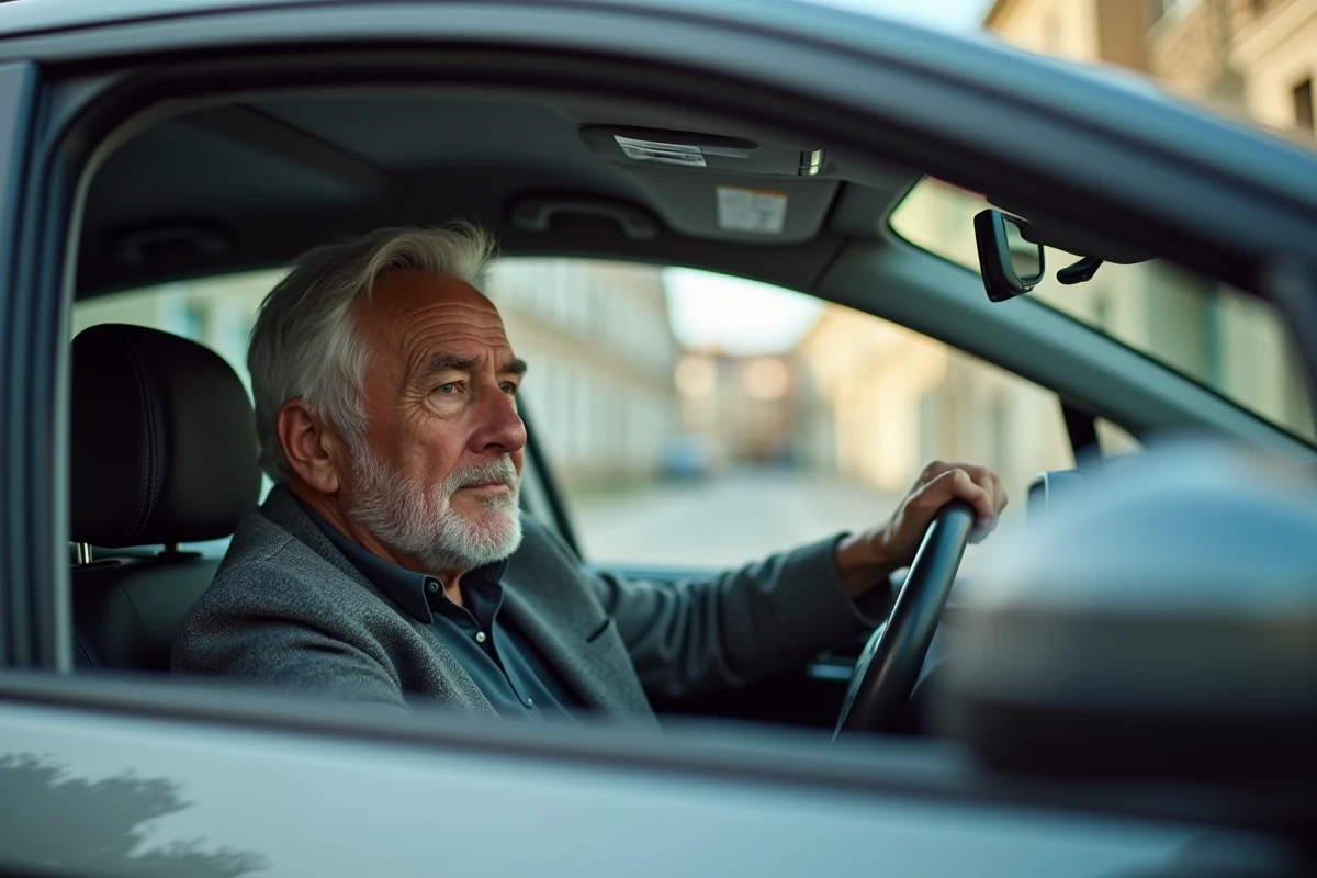Conducteur senior au volant de sa voiture, illustrant les enjeux de la visite médicale pour le permis de conduire après 70 ans