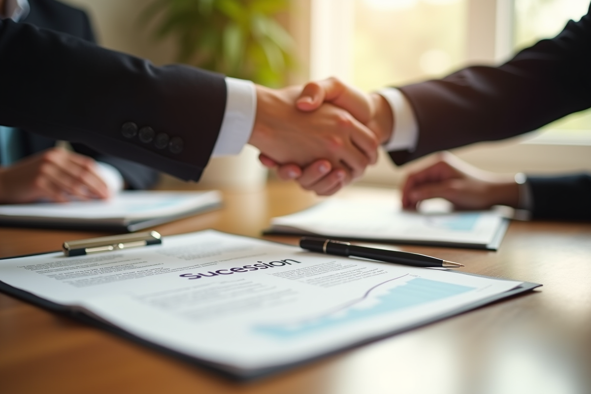 Contrat de succession avec poignée de main et document