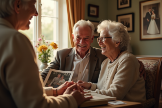 Couple âgé célébrant 100 ans de mariage à la maison