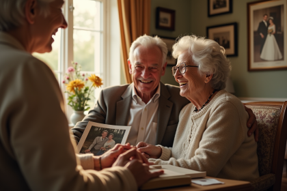 Couple âgé célébrant 100 ans de mariage à la maison