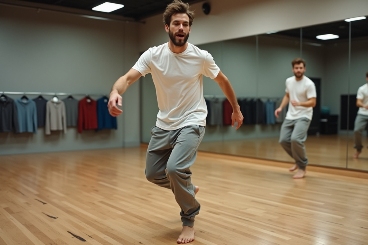 Jeune homme en rotation dans un studio de danse