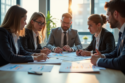 Groupe de professionnels analysant des graphiques financiers