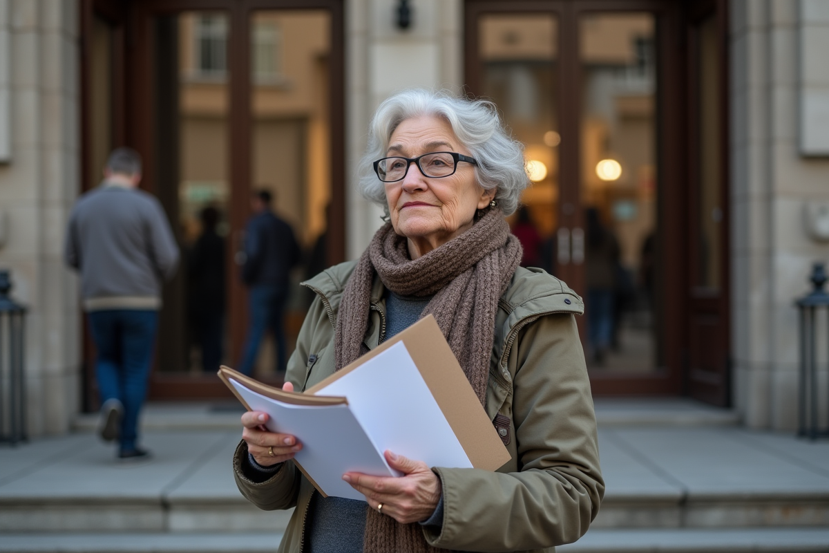 Femme dehors tenant un dossier de formulaire de demande