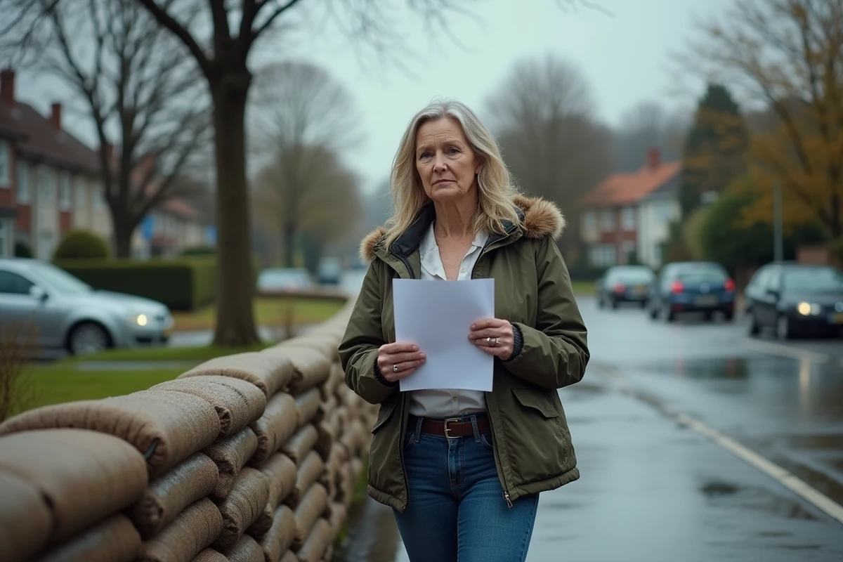 Femme déterminée tenant un document près d'une barrière de sable