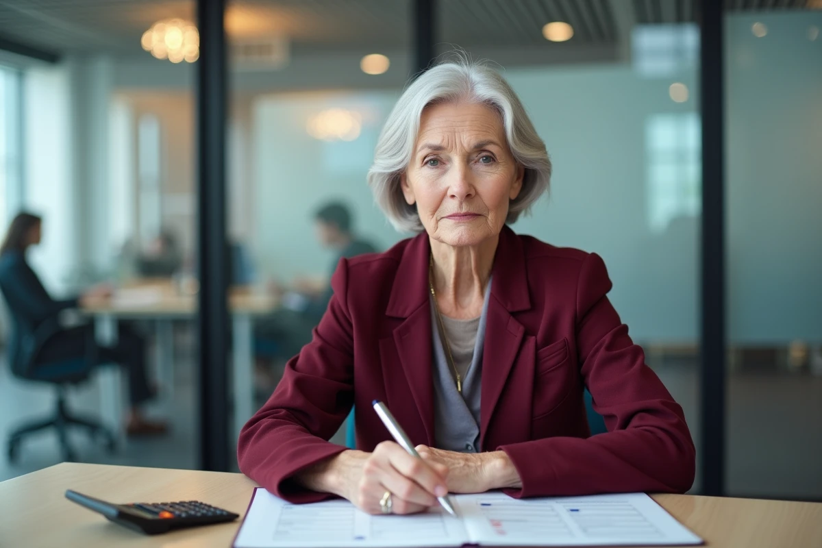 Femme senior en rendez-vous bancaire pour anticiper la revalorisation de sa retraite complémentaire en 2026