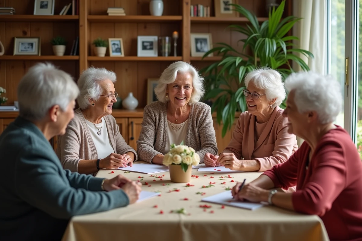 Femmes collègues partageant cartes de retraite dans une maison