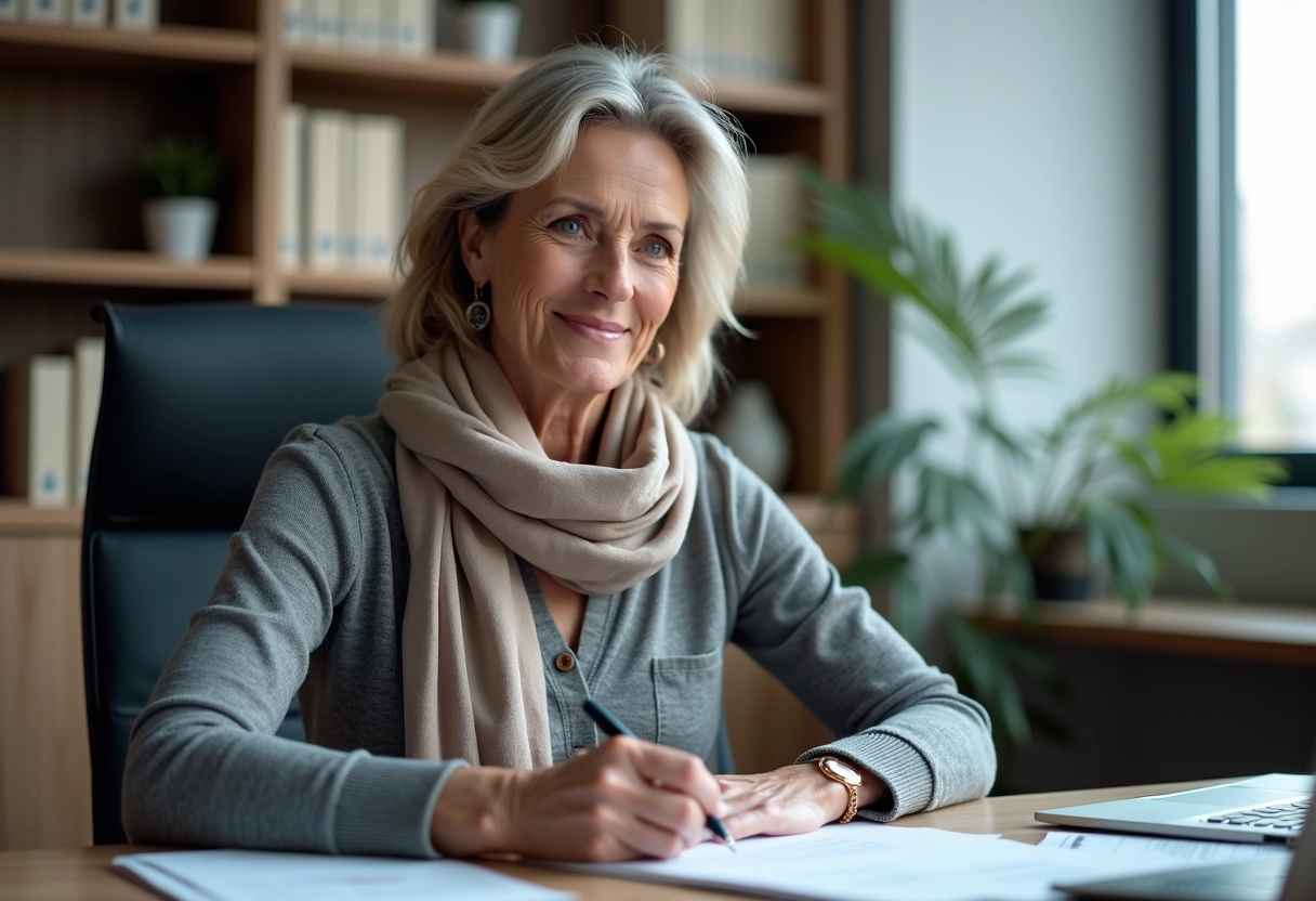 Femme fonctionnaire souriante au bureau moderne