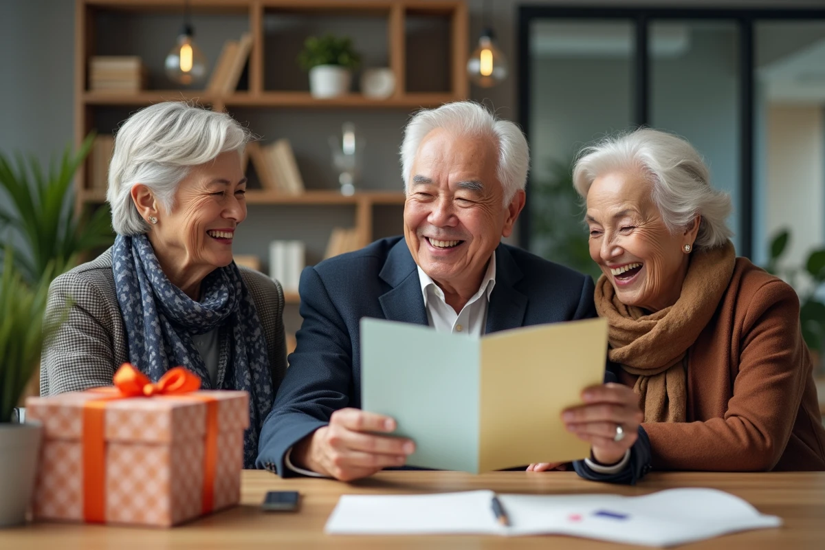 Groupe de collègues souriants lors d'une lecture de citations de retraite