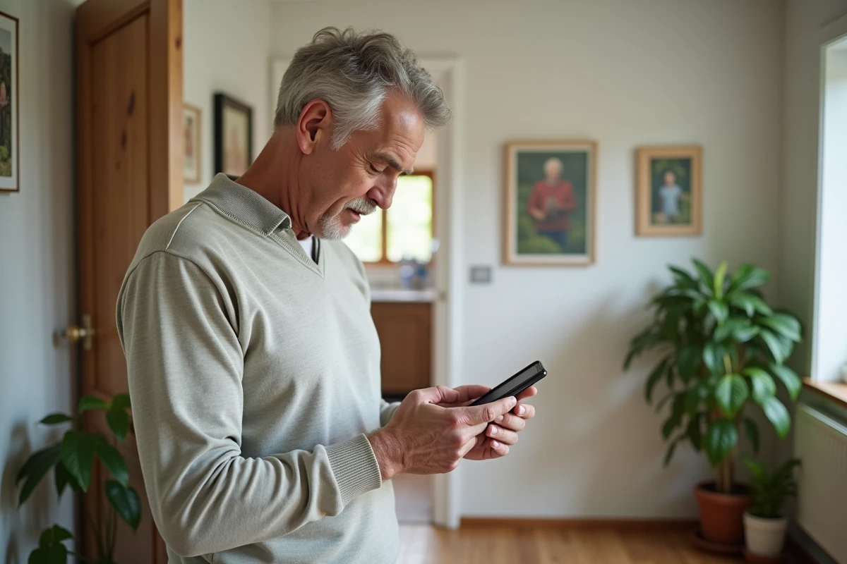 Homme d age moyen consulte application de sante sur smartphone
