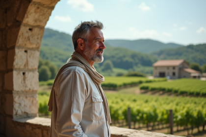 Homme d age dans un vignoble en campagne francaise