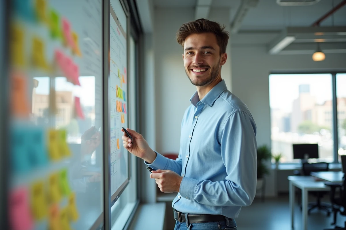 Jeune homme organisant son emploi du temps dans un bureau moderne