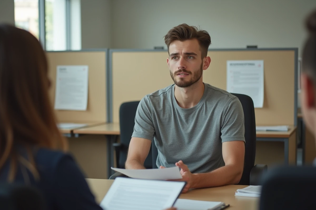 Jeune homme en rendez-vous dans un bureau d'assistance sociale pour une demande d'AAH avant ses 25 ans
