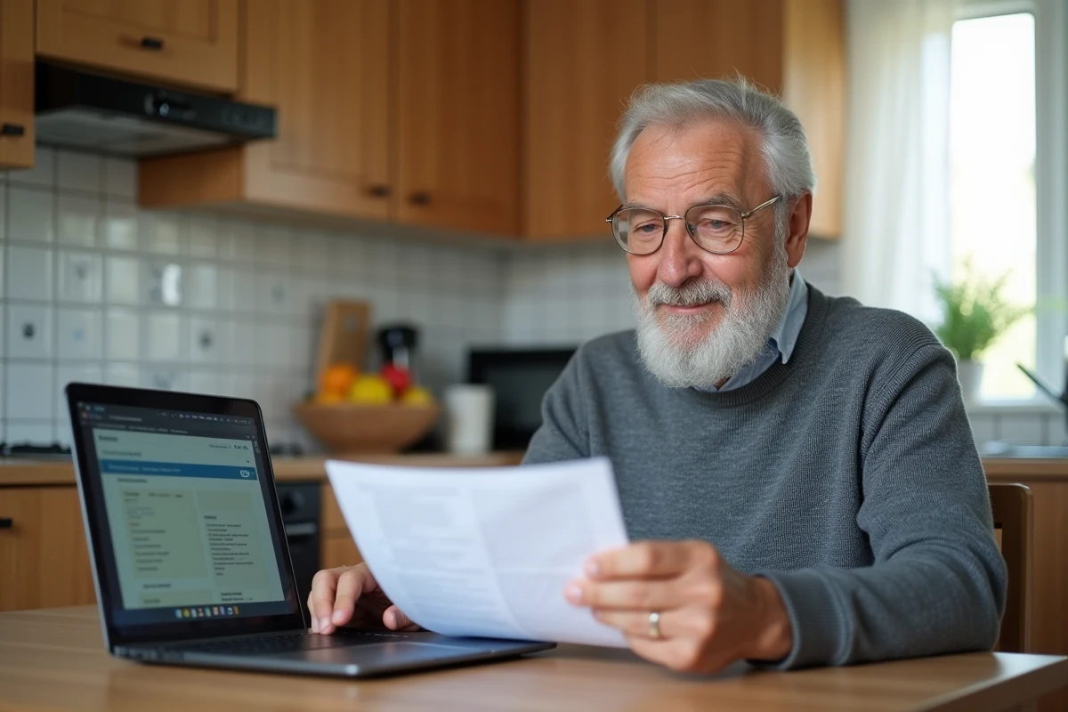 Retraité consultant en ligne le site de sa caisse de retraite pour déclarer un emploi à temps partiel depuis chez lui
