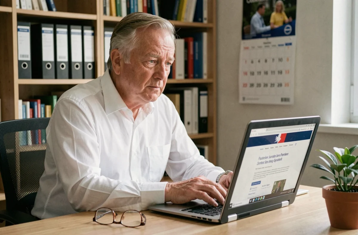 Homme retraité consultant les informations sur la revalorisation des retraites 2026 sur son ordinateur