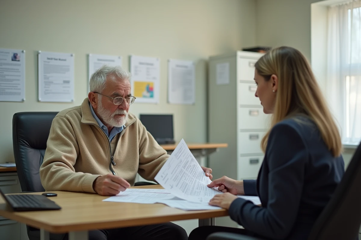 Senior retraité rencontrant un conseiller pour obtenir des aides et allocations retraite