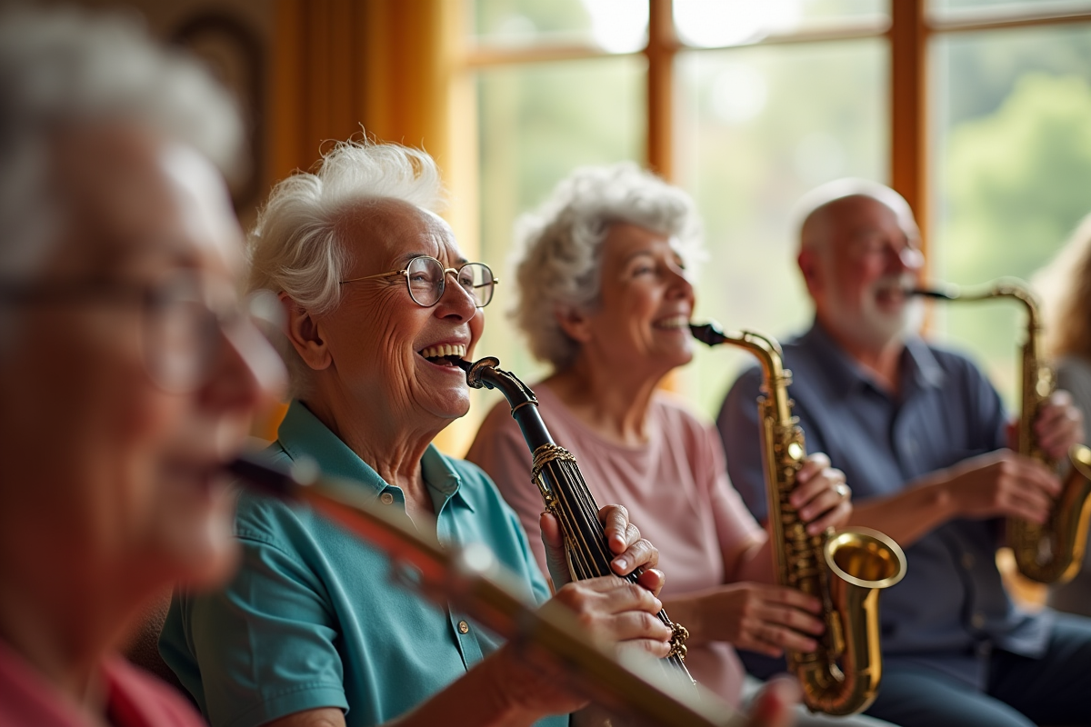 Groupe de seniors jouant joyeusement d